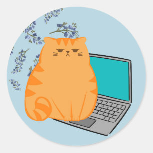 Working Orange Cat Classic Round Sticker