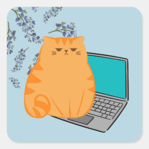 Working Orange Cat Square Sticker