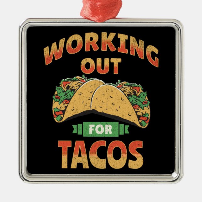 Working out for Tacos Metal Tree Decoration (Front)