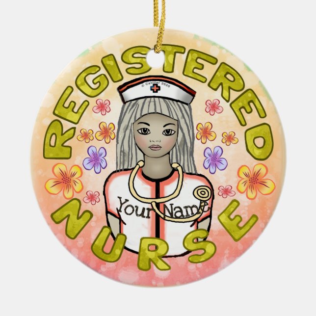 Working RN nurse Ceramic Tree Decoration (Front)