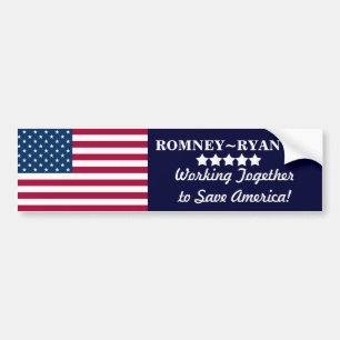 Working Together to Save America! Romney~Ryan 2012 Bumper Sticker