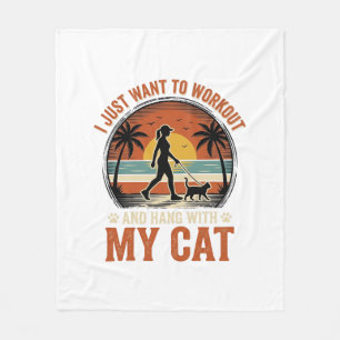 Workout And Hang With My Cat Vintage Shirt Design_ Fleece Blanket