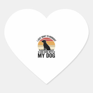 Workout and Hang With My Dog Vintage Dog Lover Des Heart Sticker