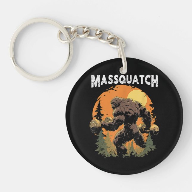 Workout Bigfoot Massquatch Funny Key Ring (Front)