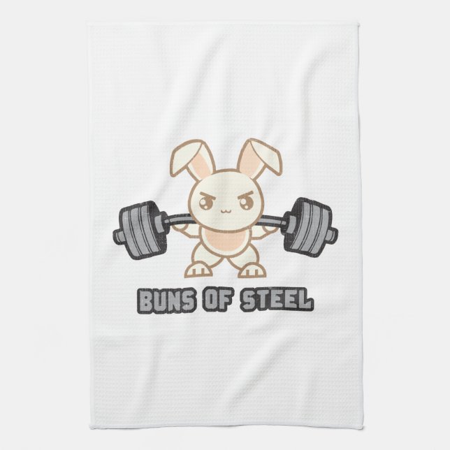 Workout Bunny Cartoon - Buns Of Steel, Funny Anime Tea Towel (Vertical)