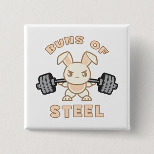 Workout Bunny Cartoon - Buns Of Steel - Funny Gym 15 Cm Square Badge