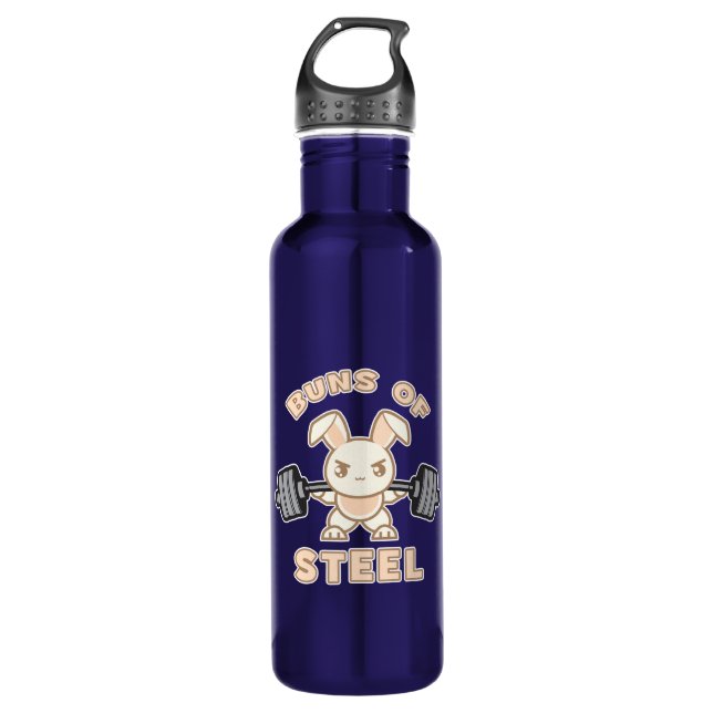 Workout Bunny Cartoon - Buns Of Steel - Funny Gym 710 Ml Water Bottle (Front)