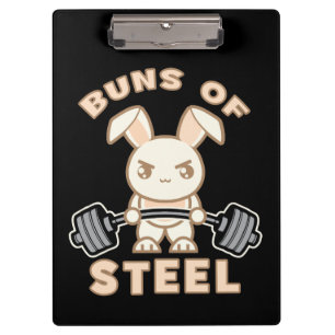 Workout Bunny Cartoon - Buns Of Steel - Funny Gym Clipboard