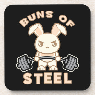 Workout Bunny Cartoon - Buns Of Steel - Funny Gym Coaster