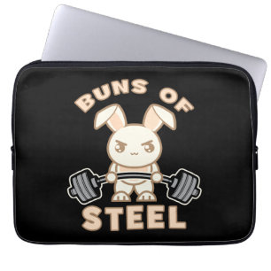 Workout Bunny Cartoon - Buns Of Steel - Funny Gym Laptop Sleeve