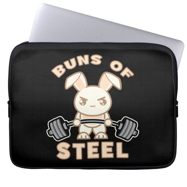 Workout Bunny Cartoon - Buns Of Steel - Funny Gym Laptop Sleeve (Front)