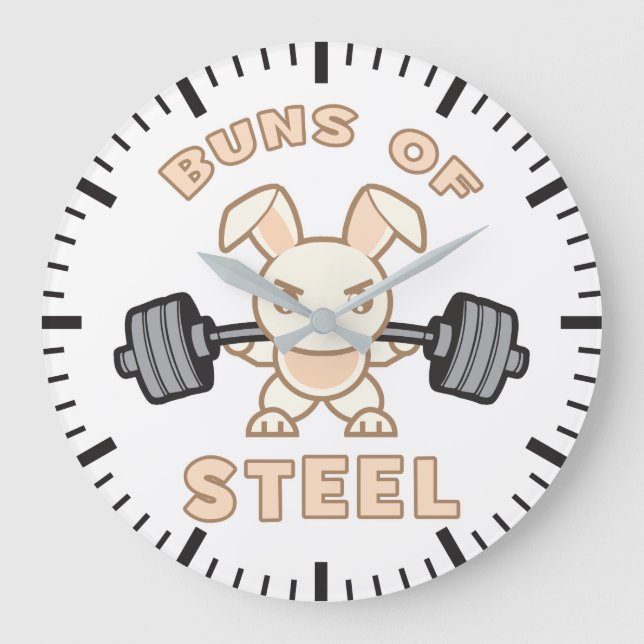 Workout Bunny Cartoon - Buns Of Steel - Funny Gym Large Clock (Front)