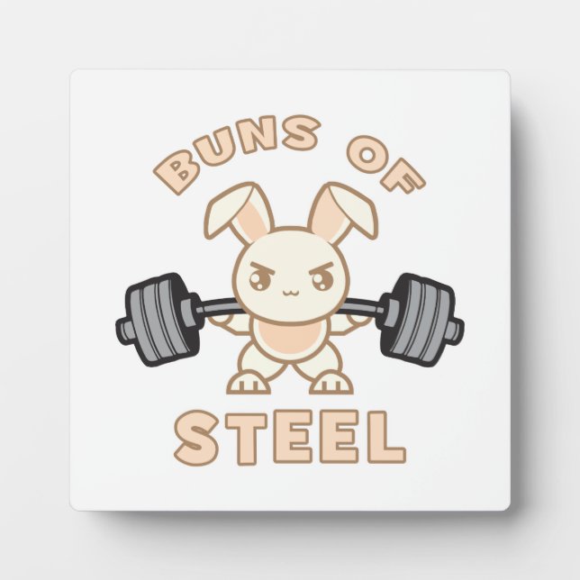Workout Bunny Cartoon - Buns Of Steel - Funny Gym Plaque (Front)
