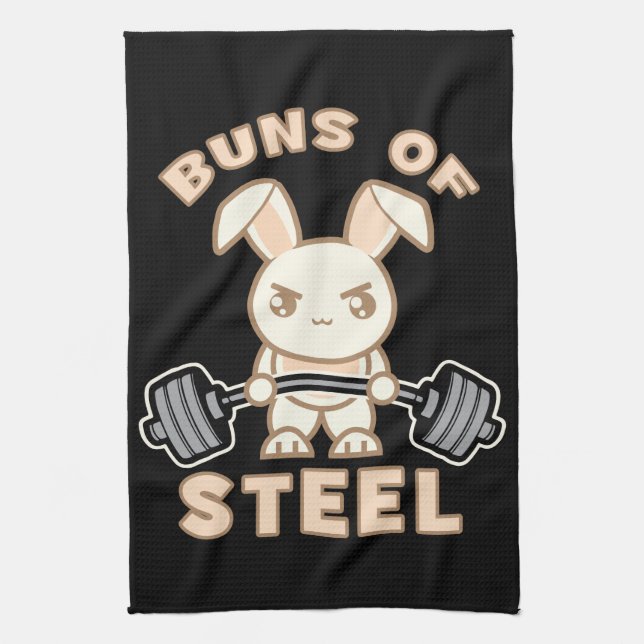 Workout Bunny Cartoon - Buns Of Steel - Funny Gym Tea Towel (Vertical)