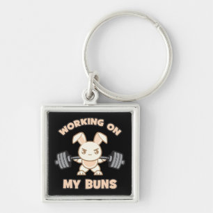 Workout Bunny Cartoon - Working On My Buns - Gym Key Ring
