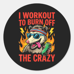 Workout Burn Off Crazy Possum Classic Round Sticker