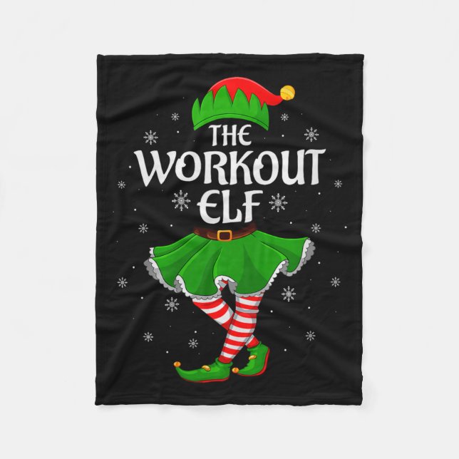 Workout Elf Christmas Family Girls Women Elf Squad Fleece Blanket (Front)