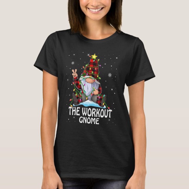 Workout Gnome Buffalo Plaid Matching Christmas Tre T-Shirt (Front)