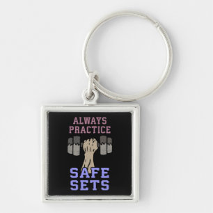 Workout Humour - Practice Safe Sets - Novelty Gym Key Ring