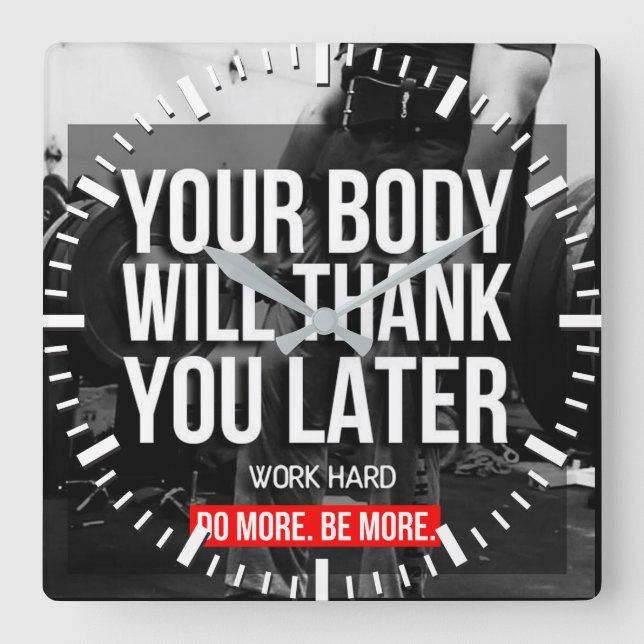 Workout Motivational Square Wall Clock (Front)