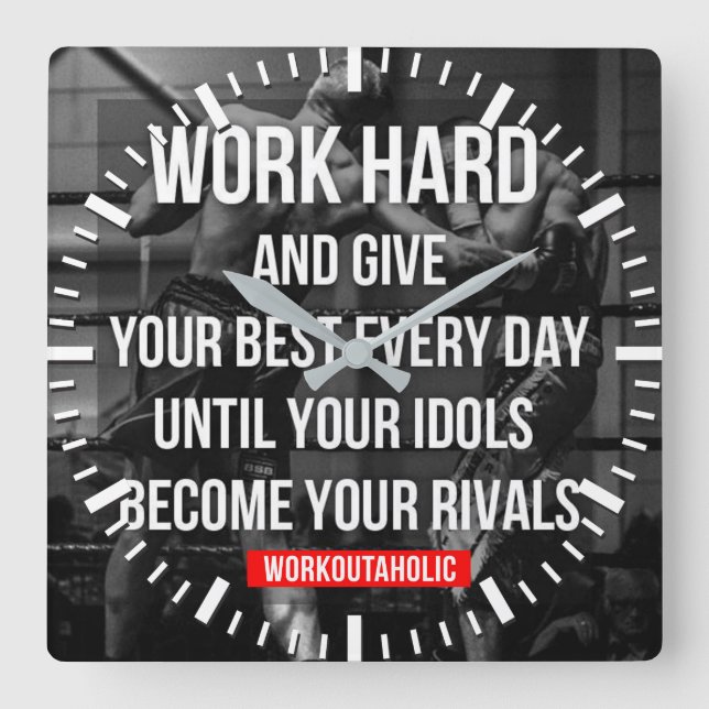 Workout Motivational Square Wall Clock (Front)