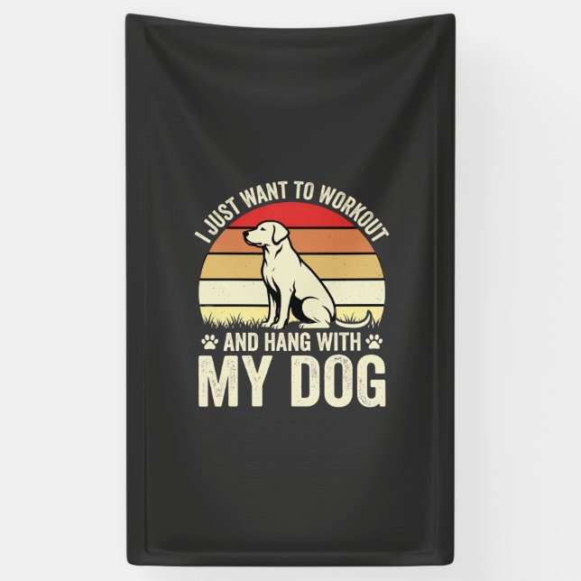 Workout With My Dog Retro Sunset Banner (Vertical)