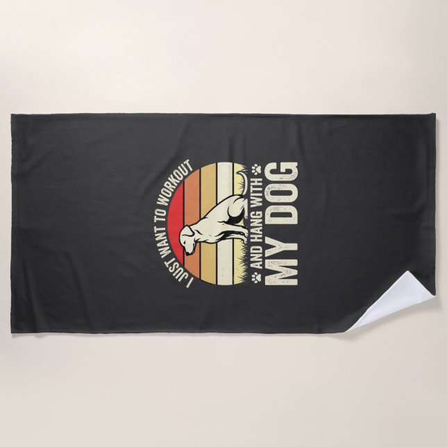 Workout With My Dog Retro Sunset Beach Towel (Front)