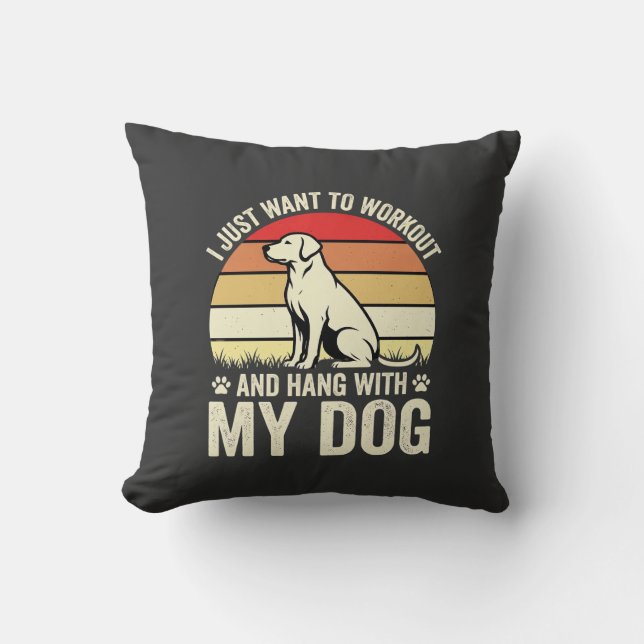Workout With My Dog Retro Sunset Cushion (Front)