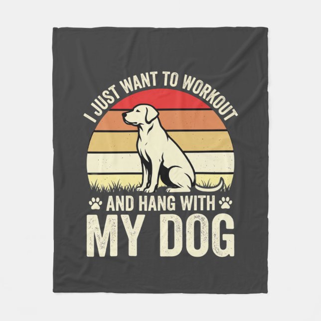 Workout With My Dog Retro Sunset Fleece Blanket (Front)