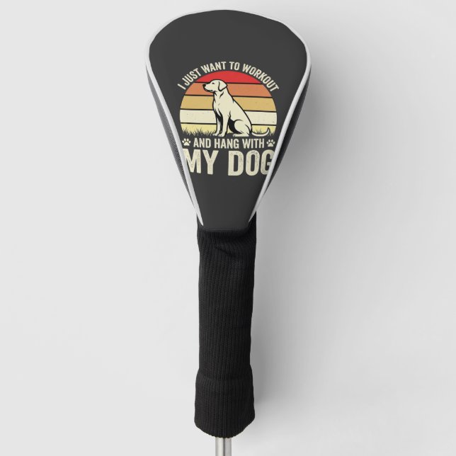 Workout With My Dog Retro Sunset Golf Head Cover (Front)