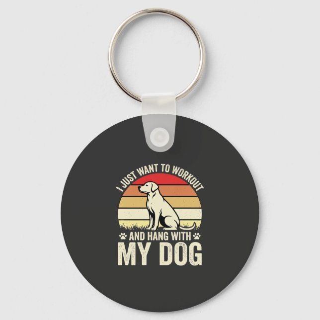 Workout With My Dog Retro Sunset Key Ring (Front)