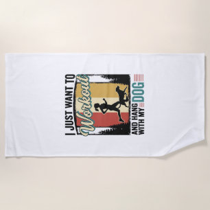 Workout With My Dog Vintage Running Shirt Design_1 Beach Towel
