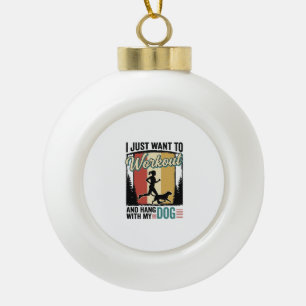 Workout With My Dog Vintage Running Shirt Design_1 Ceramic Ball Christmas Ornament