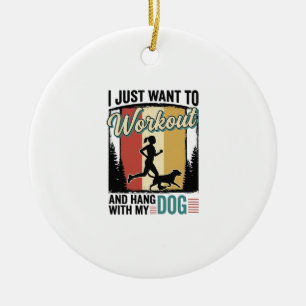 Workout With My Dog Vintage Running Shirt Design_1 Ceramic Tree Decoration