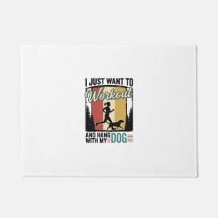 Workout With My Dog Vintage Running Shirt Design_1 Doormat