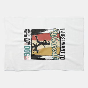 Workout With My Dog Vintage Running Shirt Design_1 Tea Towel