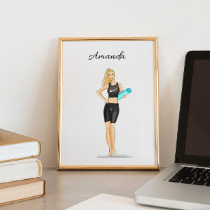 workout, yoga, fashion illustration poster