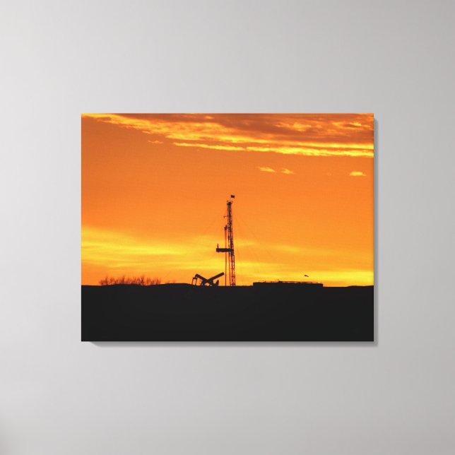 Workover Rig Silhouette at Sunset Canvas Print (Front)