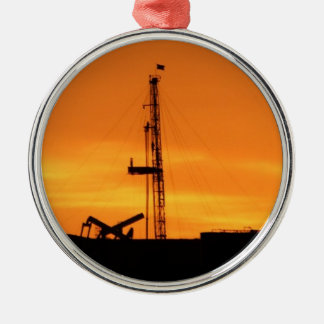 Workover Rig Silhouette at Sunset Metal Tree Decoration