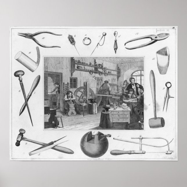Workshop and main tools of jewellery, 1810 poster (Front)