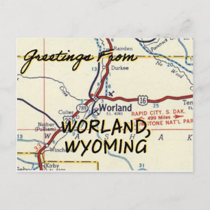 Worland Wyoming Vintage Map Postcard