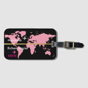 world aeroplane travel custom pink luggage tag