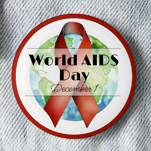 World AIDS Day December 1 Awareness Ribbon 6 Cm Round Badge