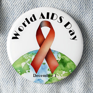 World AIDS Day December 1 Awareness Ribbon 6 Cm Round Badge