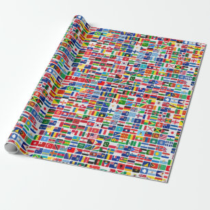 World All Countries Nation Flags Decoupage Wrapping Paper