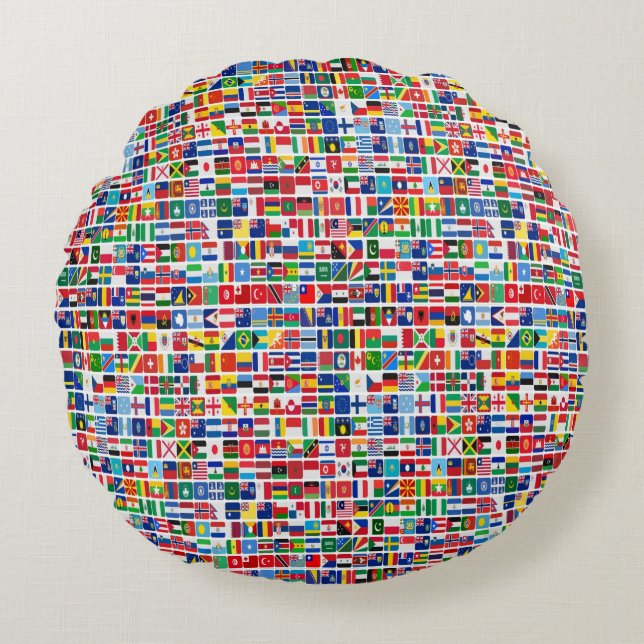 World All Countries Nation Flags Pattern Round Cushion (Front)