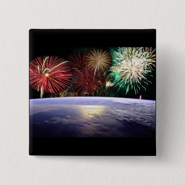World and Fireworks 15 Cm Square Badge (Front)