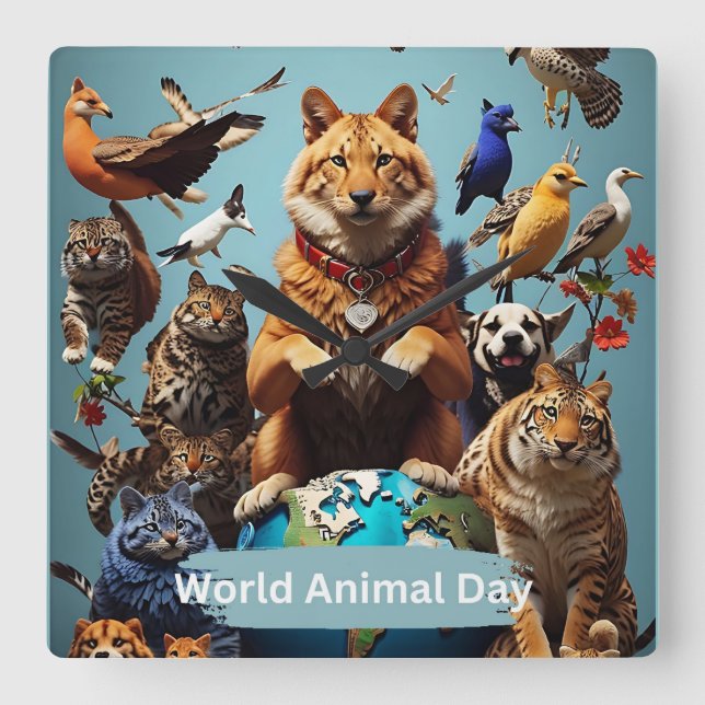 World Animal Day  Square Wall Clock (Front)