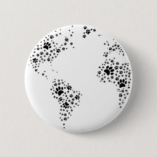 World Atlas Dog Paw Prints 6 Cm Round Badge