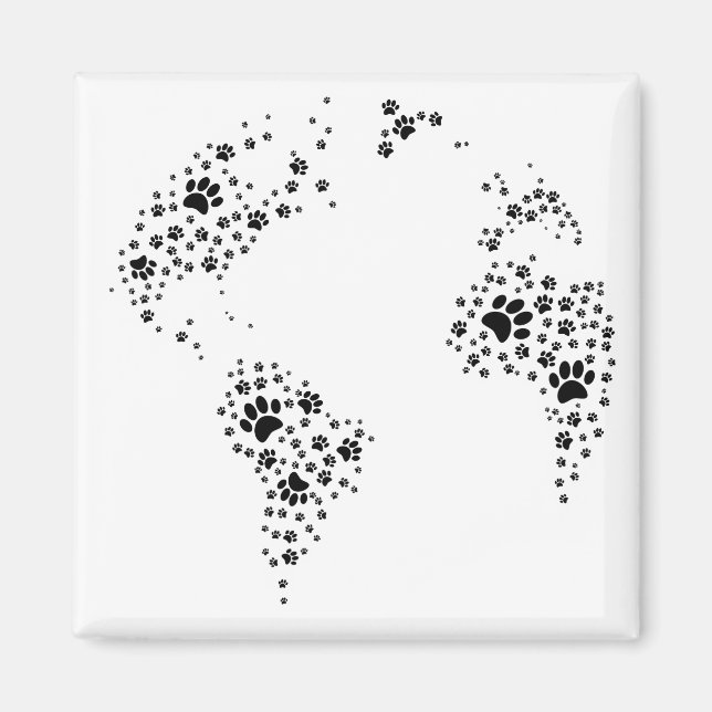 World Atlas Dog Paw Prints Magnet (Front)